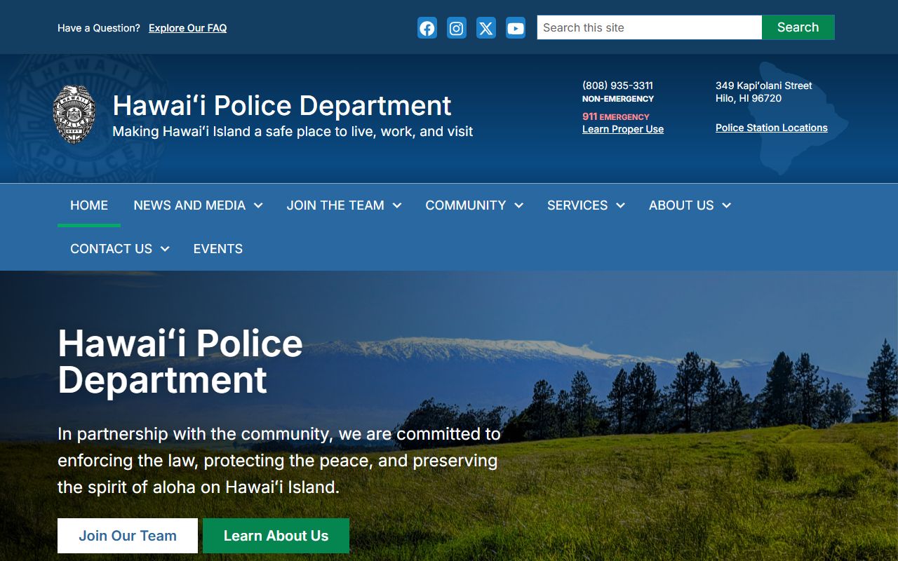 Hawaii Police Department Hilo Station headquarters for Hilo background check requests