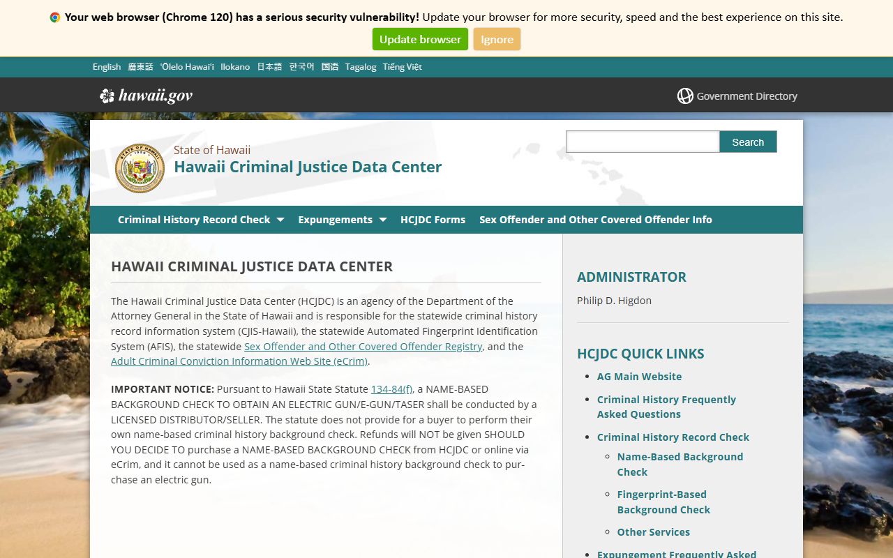 Kalawao County background check HCJDC reference