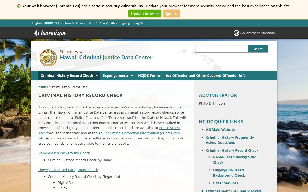 Hawaii background check criminal history services