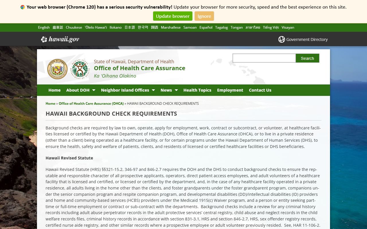 Hawaii DOH background check program