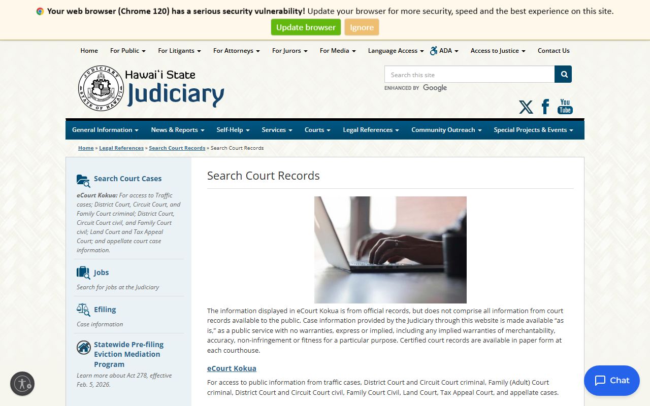 Hawaii eCourt Kokua background check search