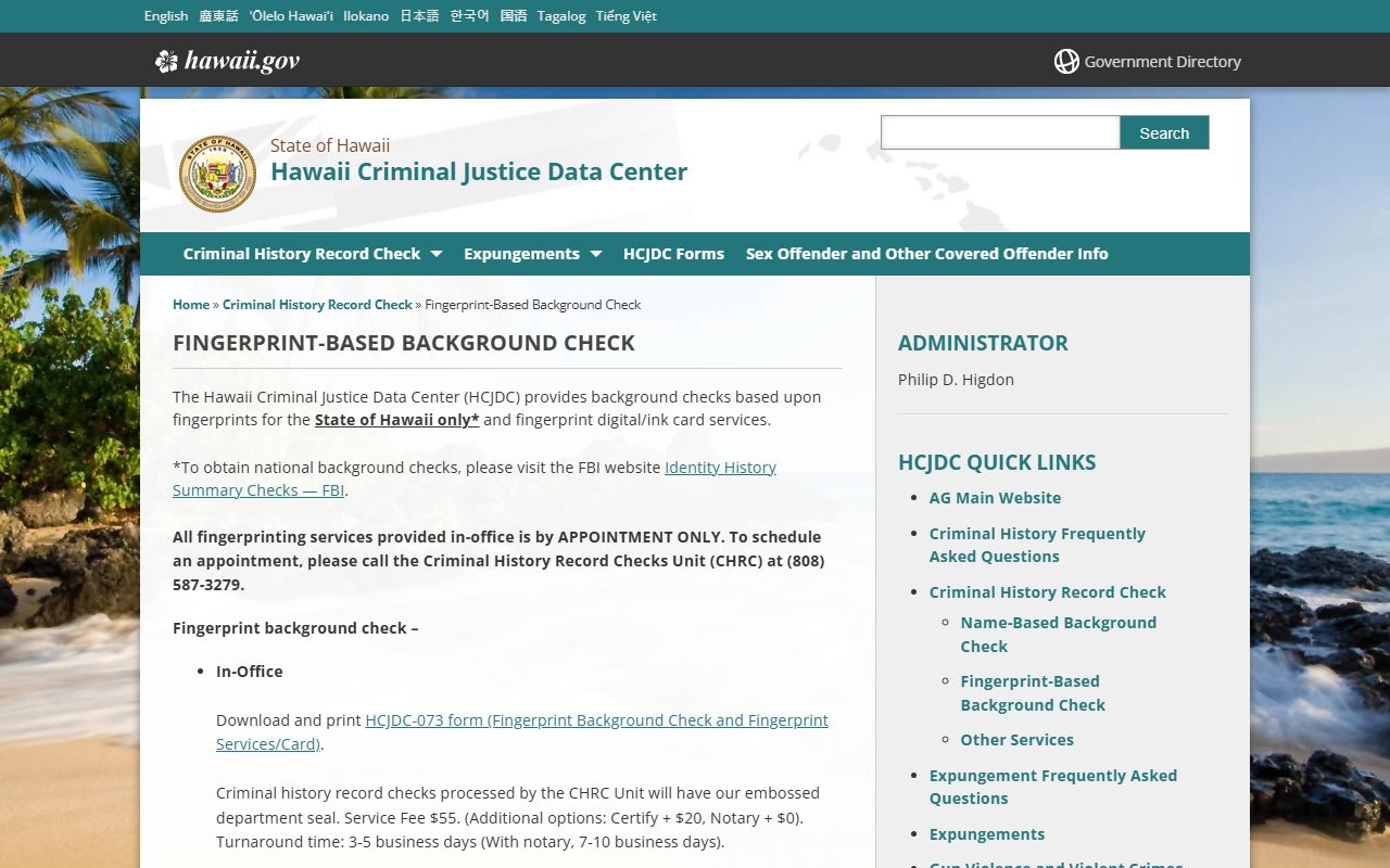 Hawaii fingerprint background check info