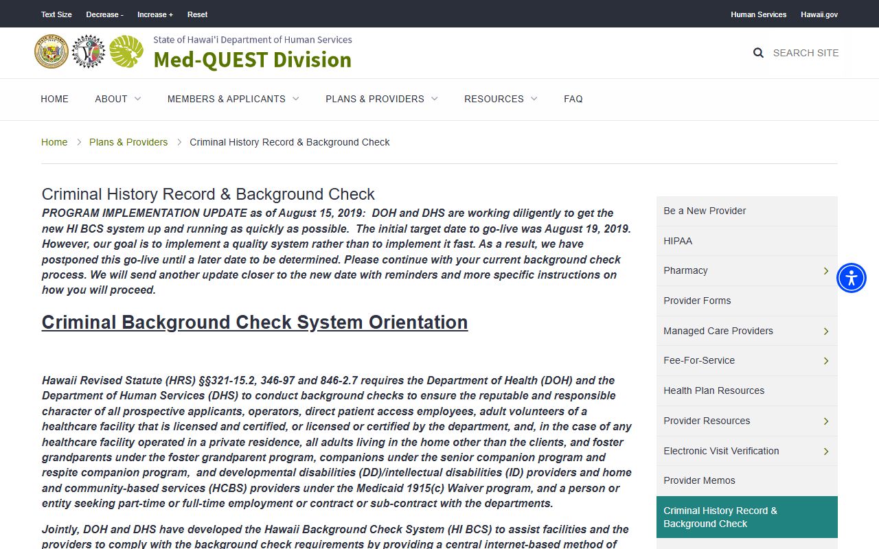 Hawaii Med-Quest background check